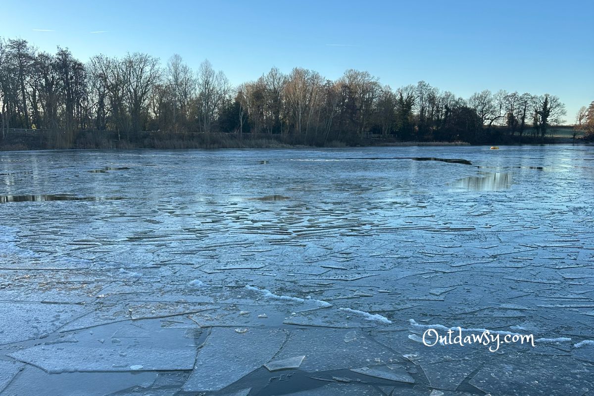 A frozen lake ready for a cold water swim